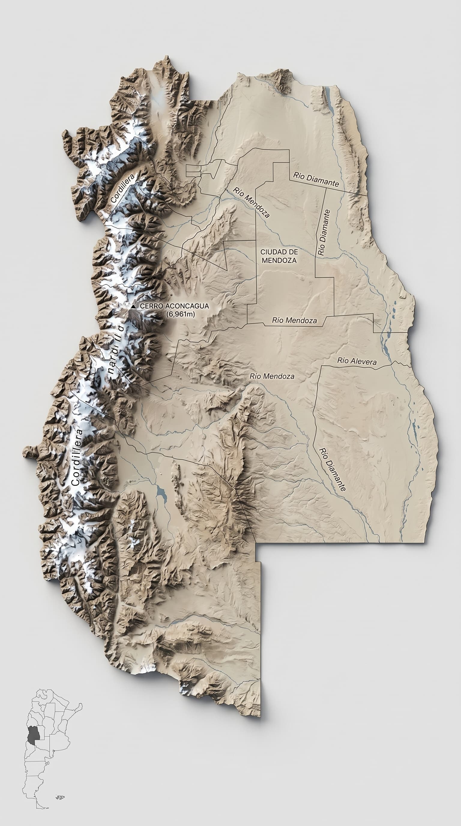 Mapa Geográfico y Relieve de Mendoza